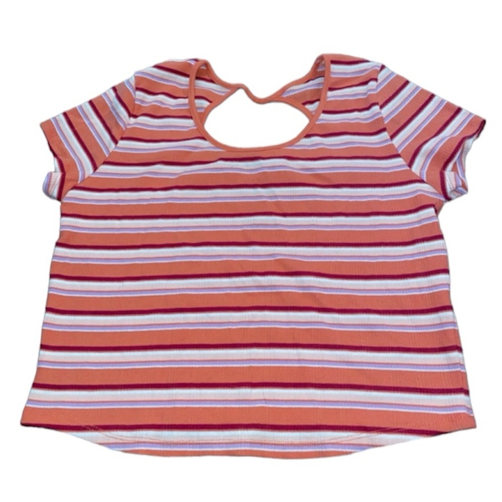 Kohl’s - Orange - Pink - White Stripped Crop Top Shirt with back circle opening